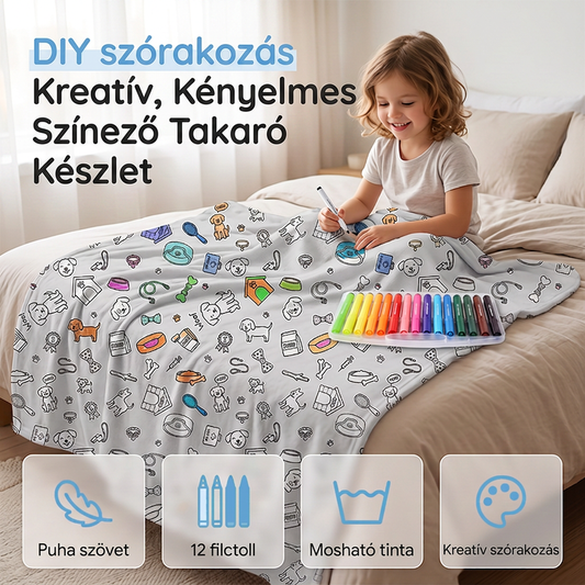 🎨✨ Kreatív, kényelmes színezhető takaró készlet: Relaxáló alkotás és puha melegség 🖌️🌈