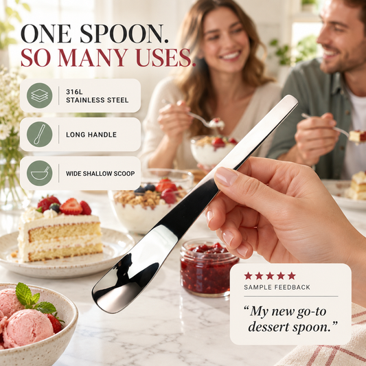 🥄✨ Hosszú nyelű desszertkanál 316L rozsdamentes acélból: Kényelmes élvezet minden falatnál 🍰😋
