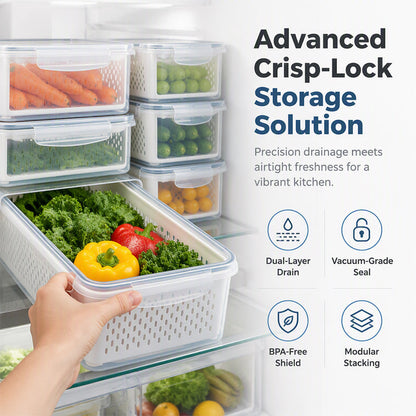 Airtight Refrigerator Organizer Bins with Removable Drain Tray