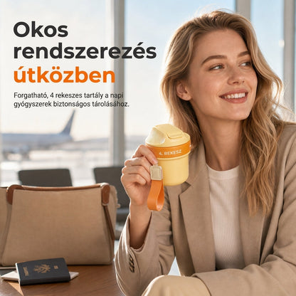 💊✨ Hordozható 4 rekeszes utazós gyógyszeradagoló: Szervezett mindennapok, stresszmentes utazás 🛡️🧳