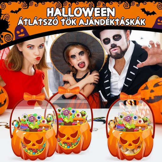 🎃✨ Átlátszó Halloween töklámpás ajándéktasak: Varázslatos csomagolás, instant ünnepi hangulat 💖🍬
